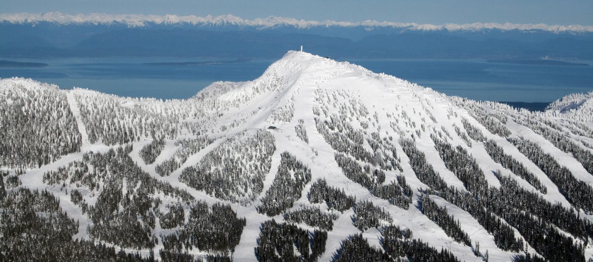 aerial view of Mount Washington with snow